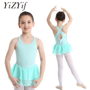 YiZYiFДетское платье для балета и танцев для девочек, платье для катания на коньках, без рукавов, перекрещивание, вырез сзади, гофрированное Многоярусное гимнастическое трико для катания на коньках