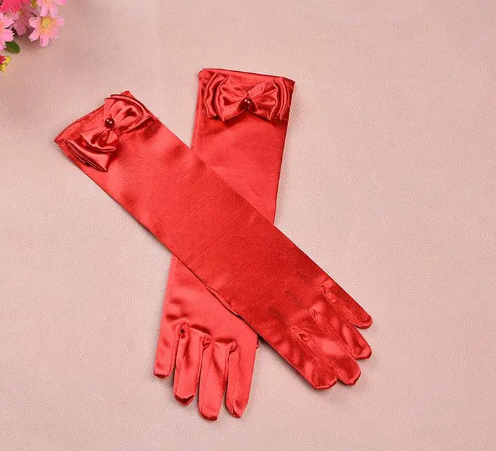 Wedding Elastic Girl Satin Long Gloves Kid Fancy Dress Bow Pearl Costume COS princess Mitten 3Y-8Y party favor SN1029 | Дом и сад