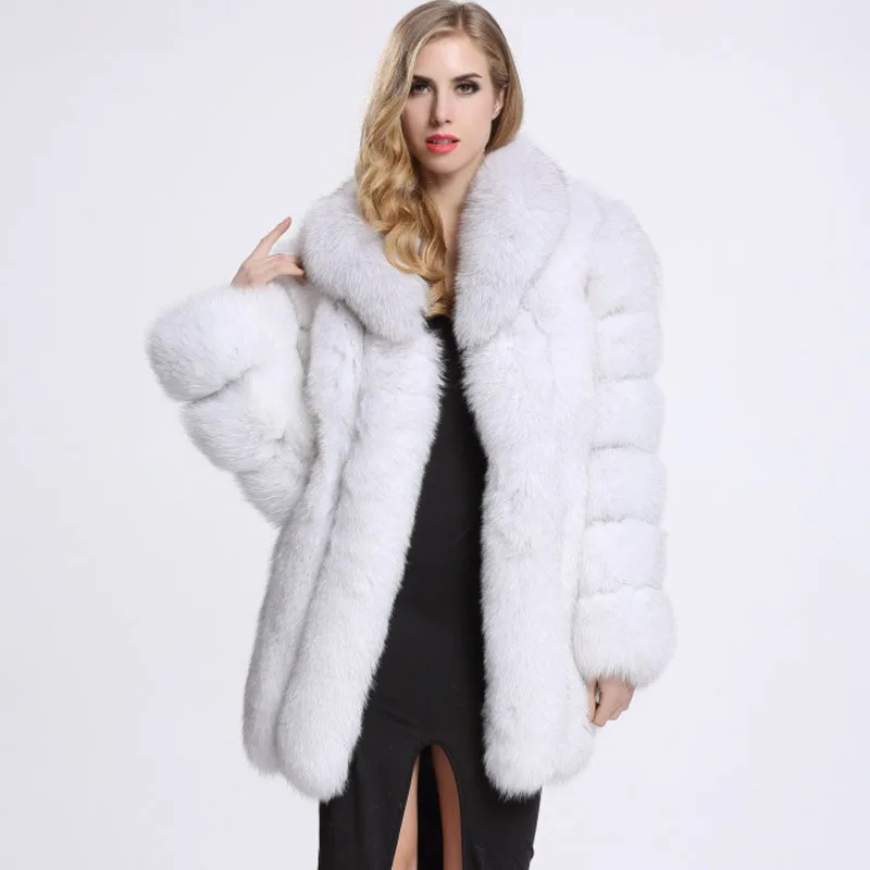 Autumn winter new fashion women fox fur grass coat imitation strip stitching leather coat