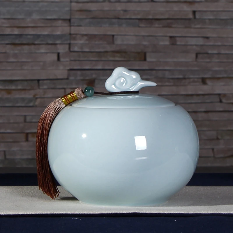 Короткие синие фарфоровые чайные банки чайная посуда Puer Oolong герметичная емкость