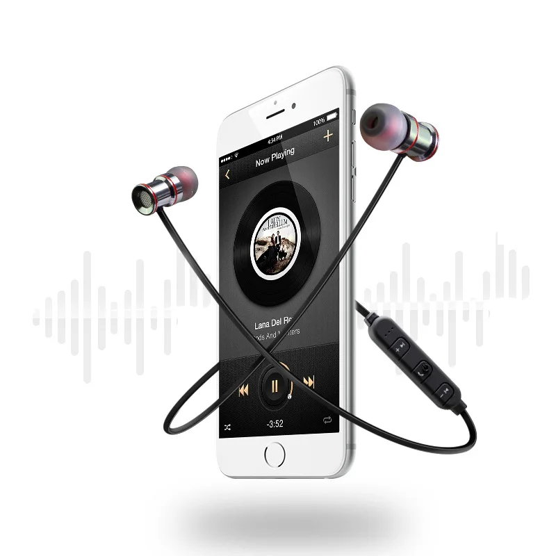 Магнитные металлические наушники спортивные беспроводные Bluetooth стерео музыка