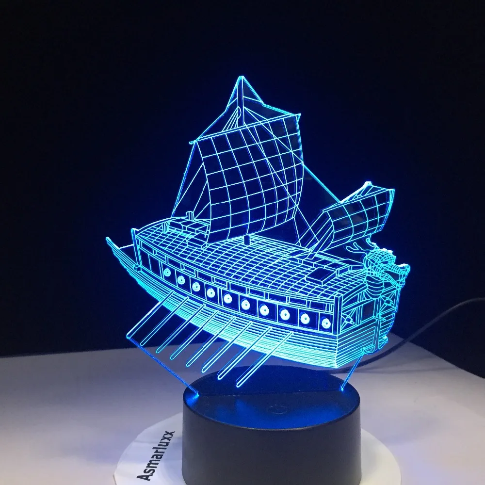 Древний парусная лодка 3D Ночной светильник светодиодный 7 цветов Изменение USB