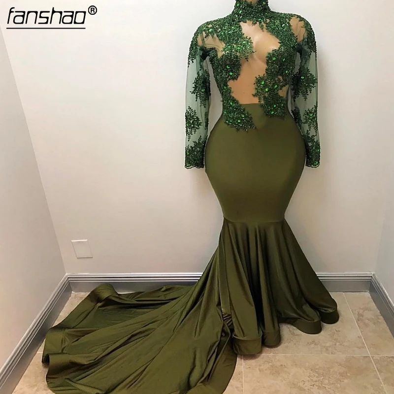 

Green Prom Dresses Mermaid Lace Beaded See Through Party Maxys Long Prom Gown Evening Dresses Robe De Soiree