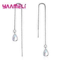 new popular water drop simple whiteblue fire opal stone ear line for women fashion love wedding earring jewelry