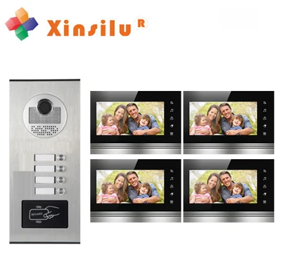 

XINSIU, Новое поступление, 4-комнатная система внутренней связи, дверной звонок 4X7 ", видеодомофон HD, инфракрасная камера с ID-картой/дистанционным управлением, разблокировка