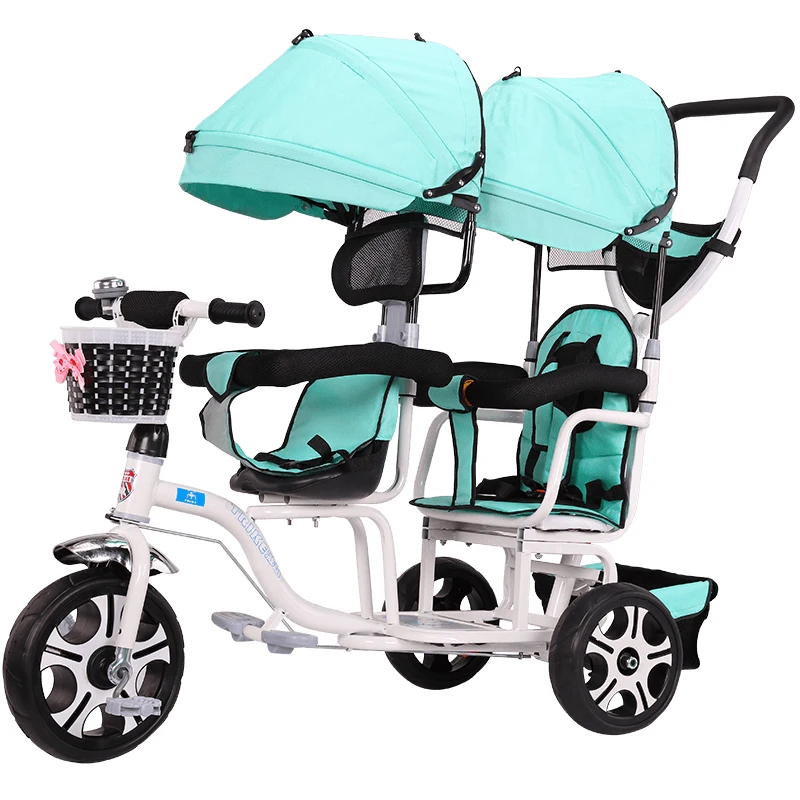 Double Seat Tricycle Stroller Baby Bicycle Twin Baby Carriage Three Wheel Baby Stroller Kids Trolley1-6years Old