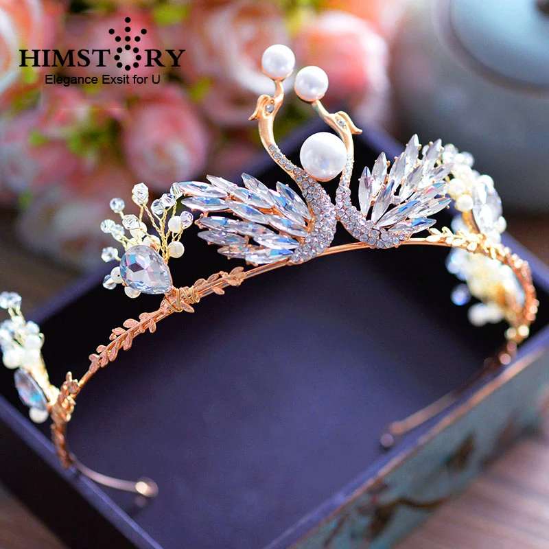 Женская тиара корона с жемчугом и лебедем|hair jewelry|bridal hair jewelrytiara crown |