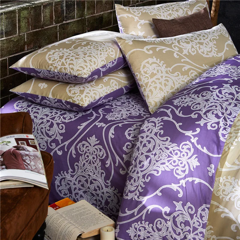 Домашний Текстиль Фиолетовый Золотой Цветок Зеркало Стиль 100% Хлопок Постельного