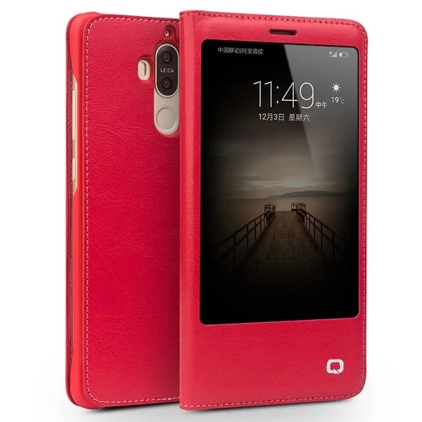 Red QIALINO чехол из натуральной кожи для huawei Ascend mate 9, популярный роскошный флип-чехол с функцией сна, умный чехол для huawei mate 9 - Цвет: Red