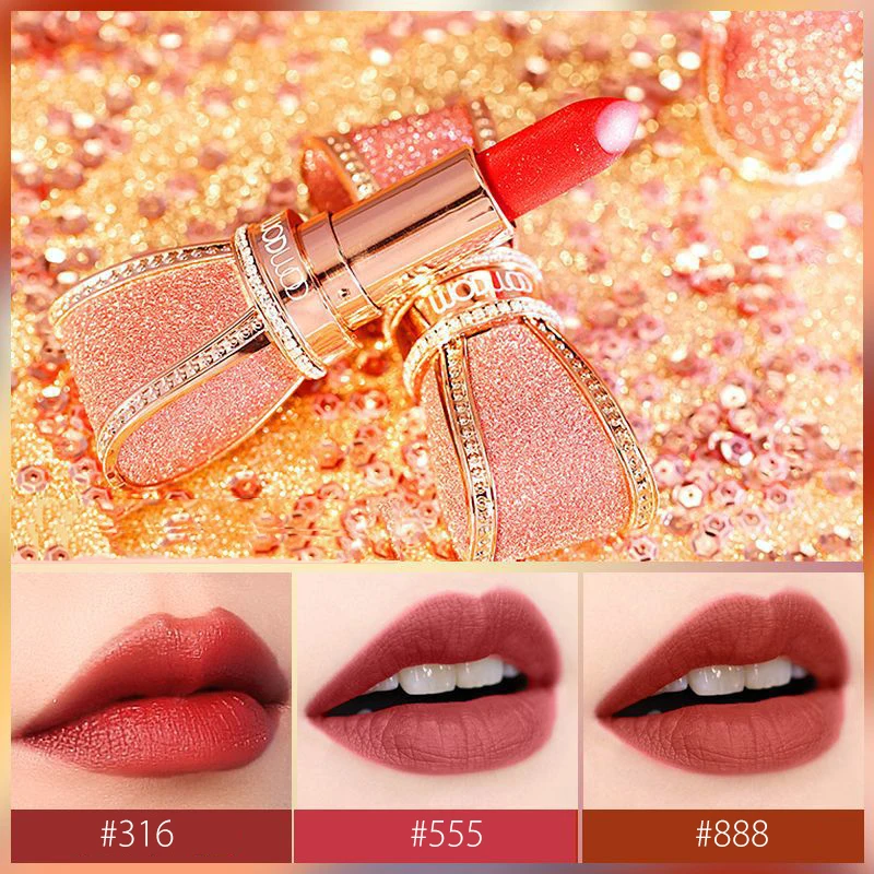 Губная помада 6 цветов Вельветовая с бантом матовая водостойкая ромбовидной