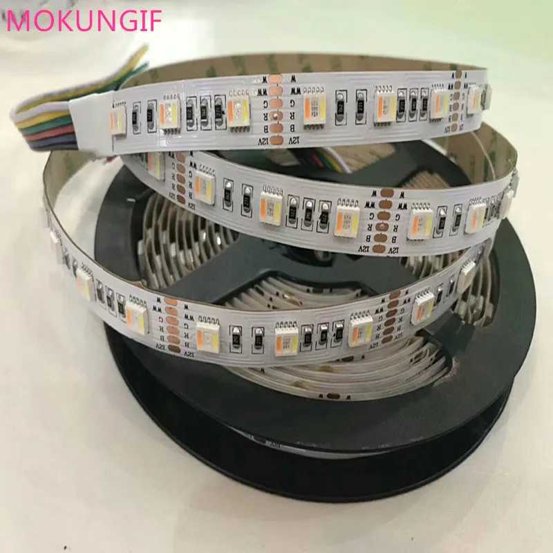 Новейшая СВЕТОДИОДНАЯ лента 5 м RGB + CCT в 1 5050 30 60 светодиодов/метр 12 24 CW WW Чип
