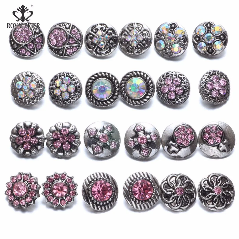 

Royalbeier 24pcs Pink Mixed Pairs Rhinestone Styles Metal Charms 12mm Snap Button Jewelry For Snaps Bracelet Snap Jewelry