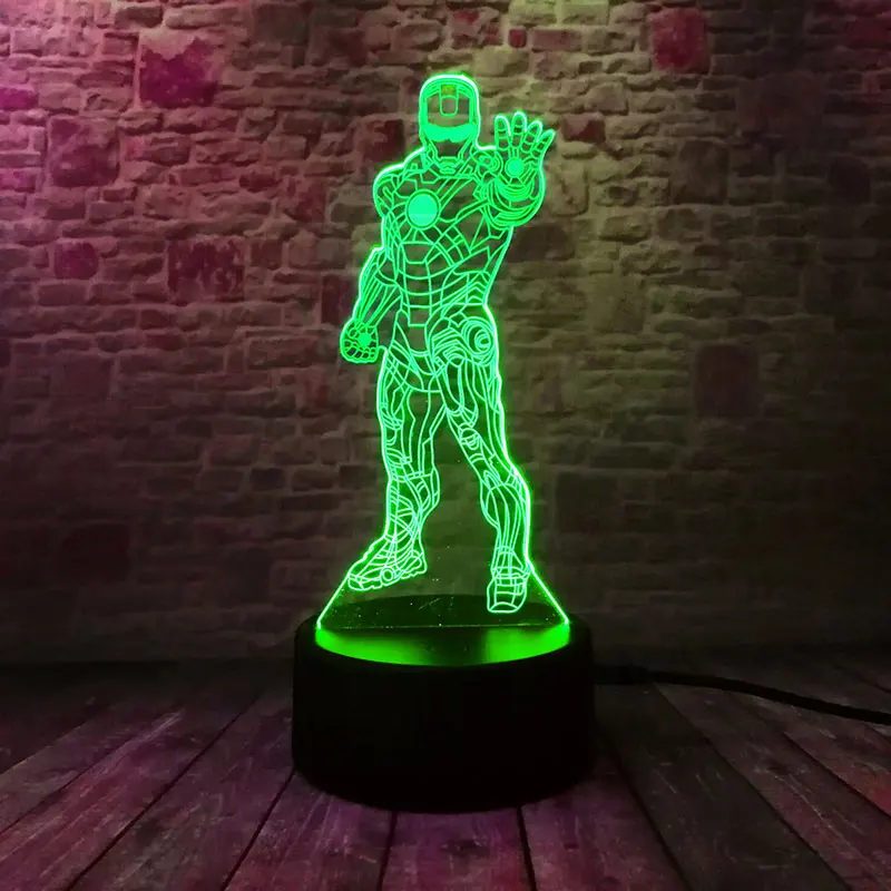 Супергерой Marvel, Железный человек, фигурка, 3D иллюзия, светодиодная лампа, 7 цветов, меняющая свет, Мстители, фигурка железного человека, модель игрушки