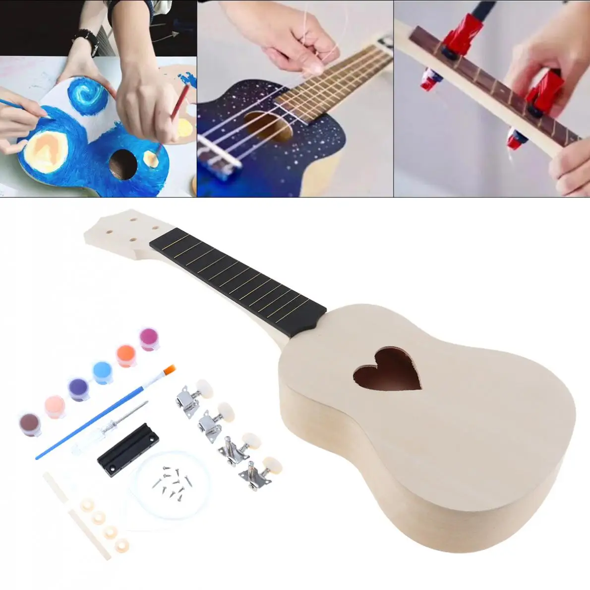 21 дюймов Высокое качество миниатюрная гитара укулеле DIY Kit липа с видами Форма