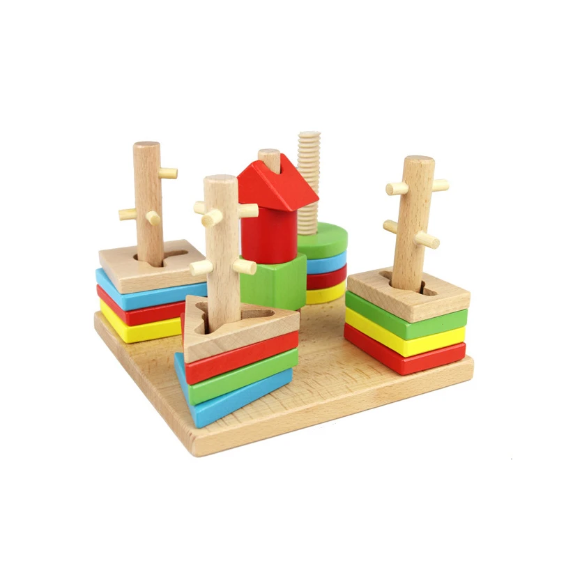 Chanycore Детские Обучающие деревянные игрушки геометрические формы Блоки колонна
