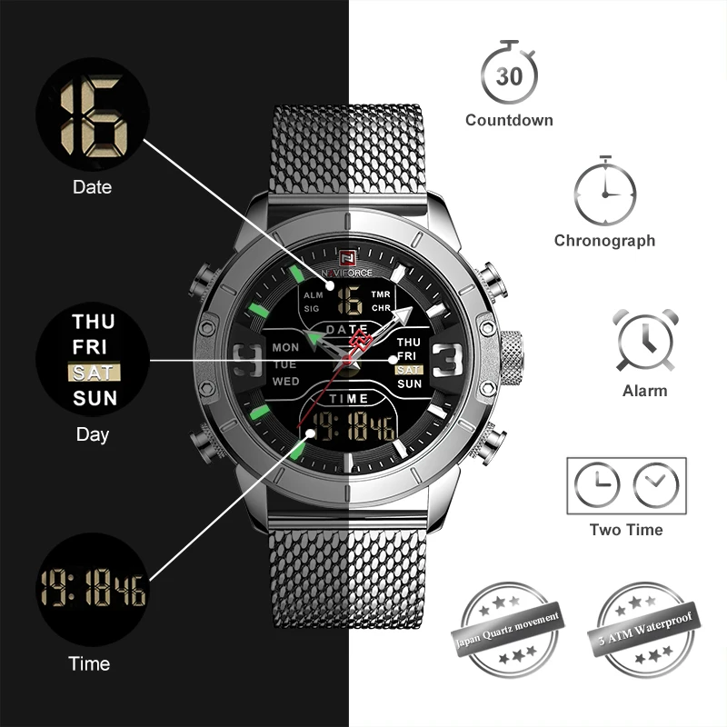 Часы наручные NAVIFORCE Мужские кварцевые модные спортивные водонепроницаемые