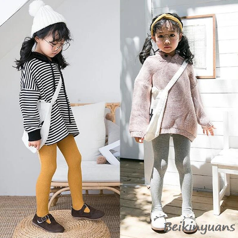 Осенне зимние детские хлопковые колготки в Вертикальную Полоску с двойной иглой