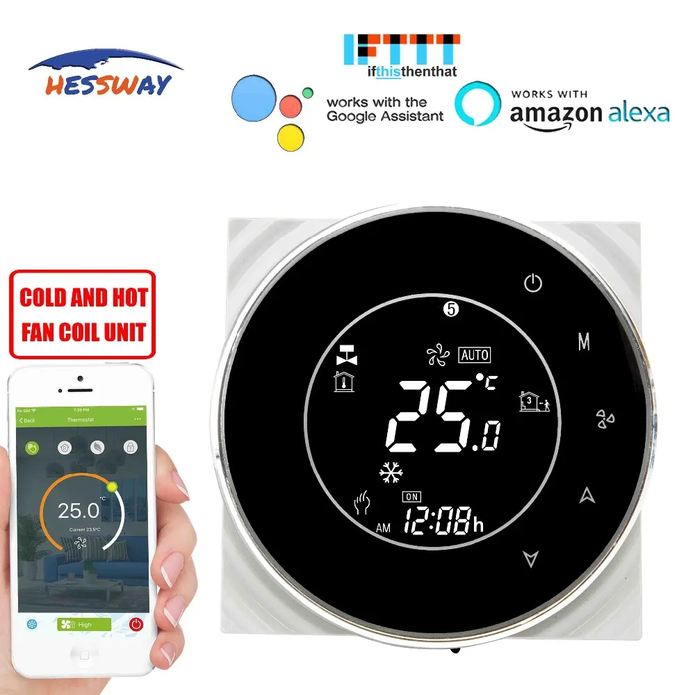 HESSWAY TUYA 4Pipe 2pipe fan coil unit Smart  thermostat wifi energy saving for 3 speed cool&heating