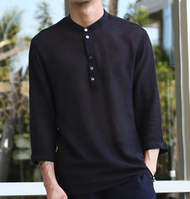 Для мужчин Рубашки для мальчиков воротник-стойка из хлопка и льна человек