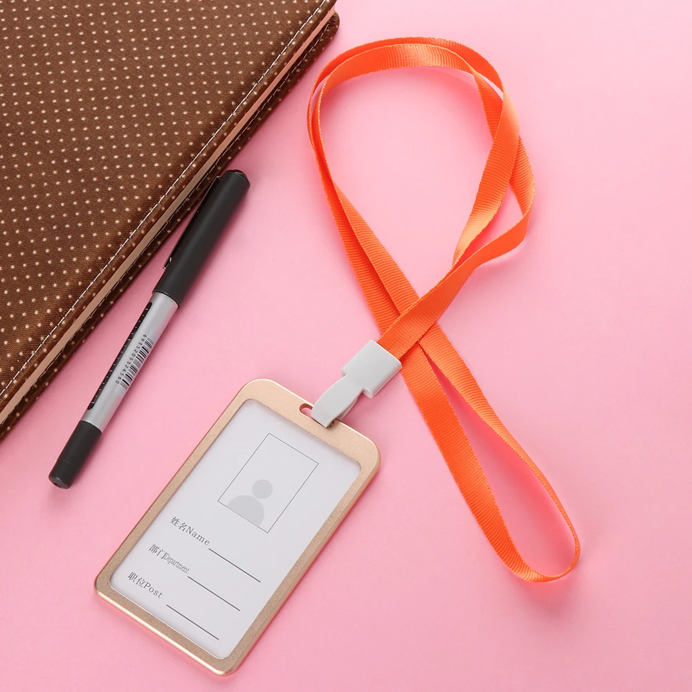 1 PC Aluminum Alloy Business Work Card ID Badge Vertical Metal Card Case Holders with Rope Office School Card Holder