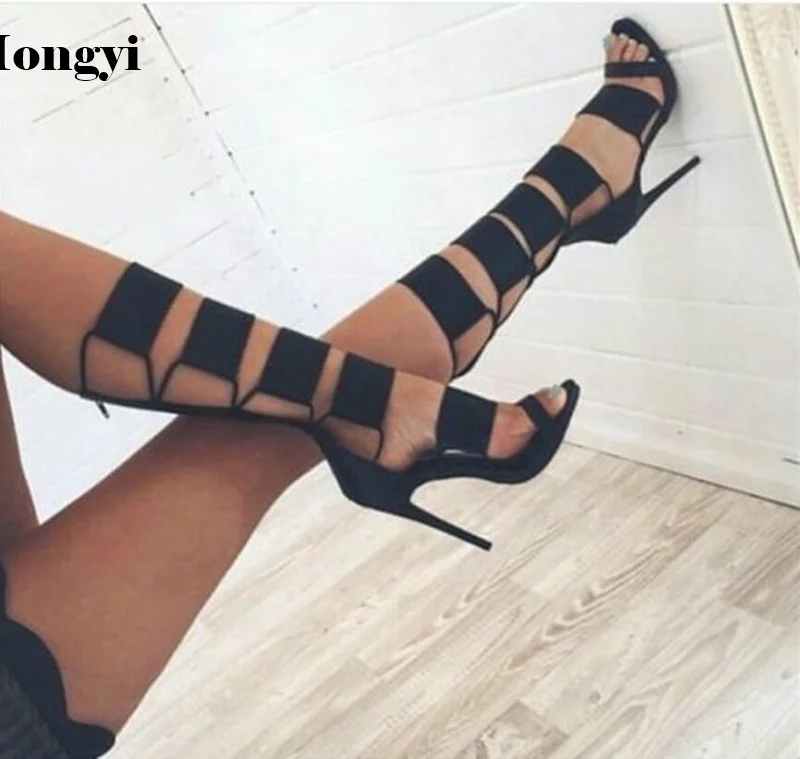 

Fashionable Women Martin Boots Thin High Heel Mid-calf Boots Lace Up Autumn Woman Shoes Belt Black Boot