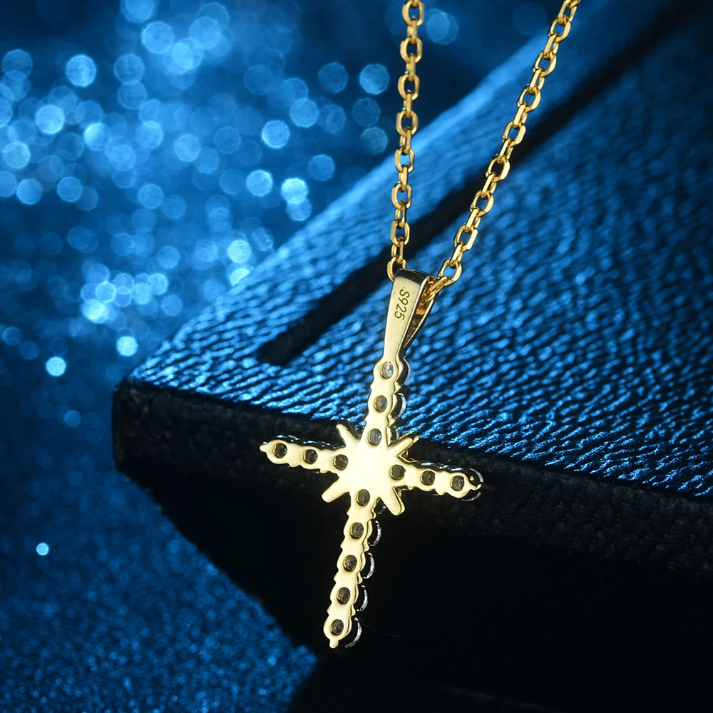 Стерлинговое Серебро 925 Подвеска в виде креста для ожерелья женщин 18K желтое