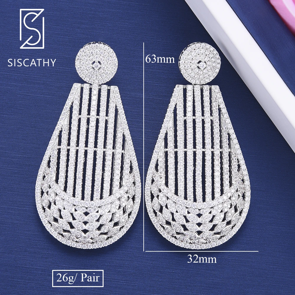 

SISCATHY Trendy Geometric Earrings Charms Cubic Zirconia African Dubai Wedding Engagement Big Pendant Dangle Earrings For Women