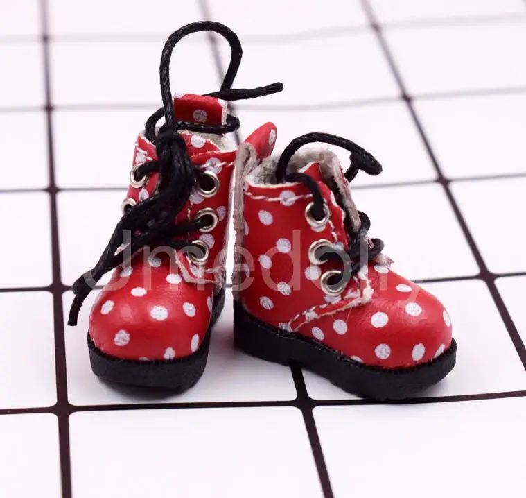 red 1 пара милых кукольных ботинок martin в горошек для Blyth, Pullip, Barbies 1/6 аксессуары для кукольной обуви - Цвет: red