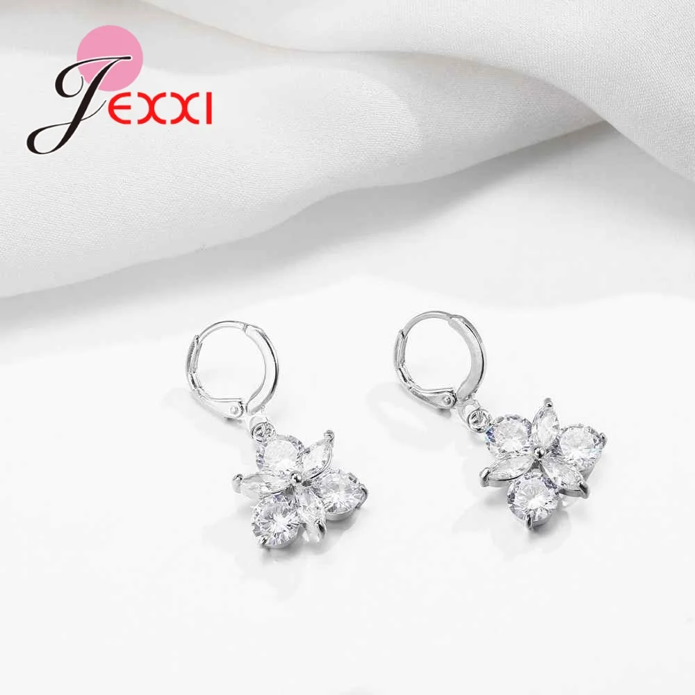 

Free Shipping Fashion Full Rhinestone Flower 925 Sterling Silver Earrings and Pendant+Necklace Jewelry Set Wholesale Price