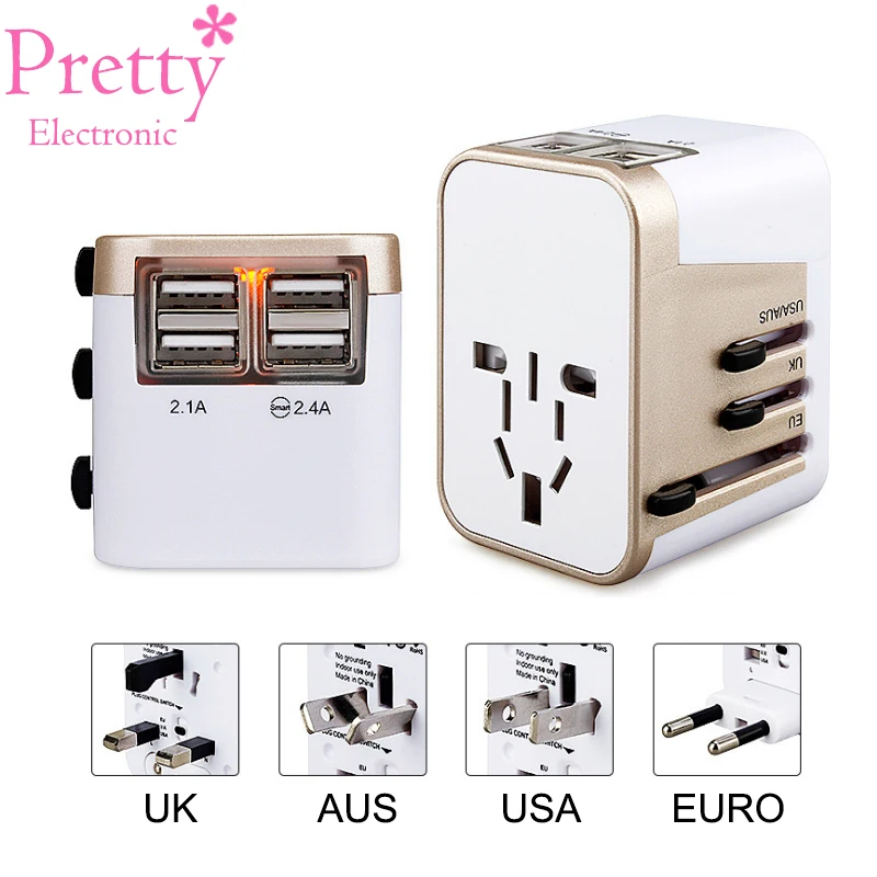 4 USB адаптера Универсальный адаптер переходник для путешествий за рубежом