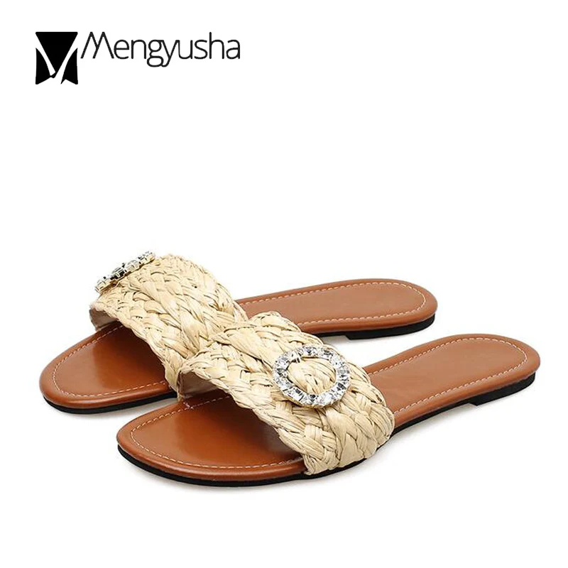 Соломенная вязание римского стиля Тапочки женские сланцы zapatos mujer плоский