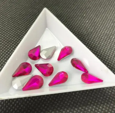 rose red Glass Crystal Pear 5*8mm 6*10mm 8*13mm nice colors Waterdrop water drop teardrop shape Glue on rhinestone beads nailart diy trim - Цвет: rose red