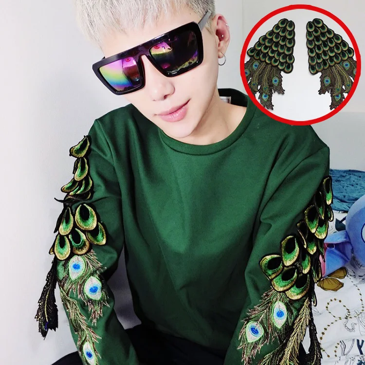 2 шт./лот изысканная модная флисовая вышивка с аппликацией хвост павлина Большие