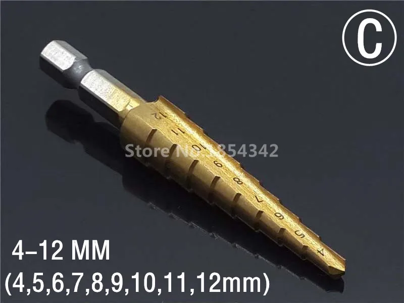 HSS Титан 4-12 мм спиральный рифленый 1/4 шестигранный хвостовик металлический Шаг сверло отверстие резак дерево конусный сердечник сверлильная пила электросверла инструмент - Цвет: C