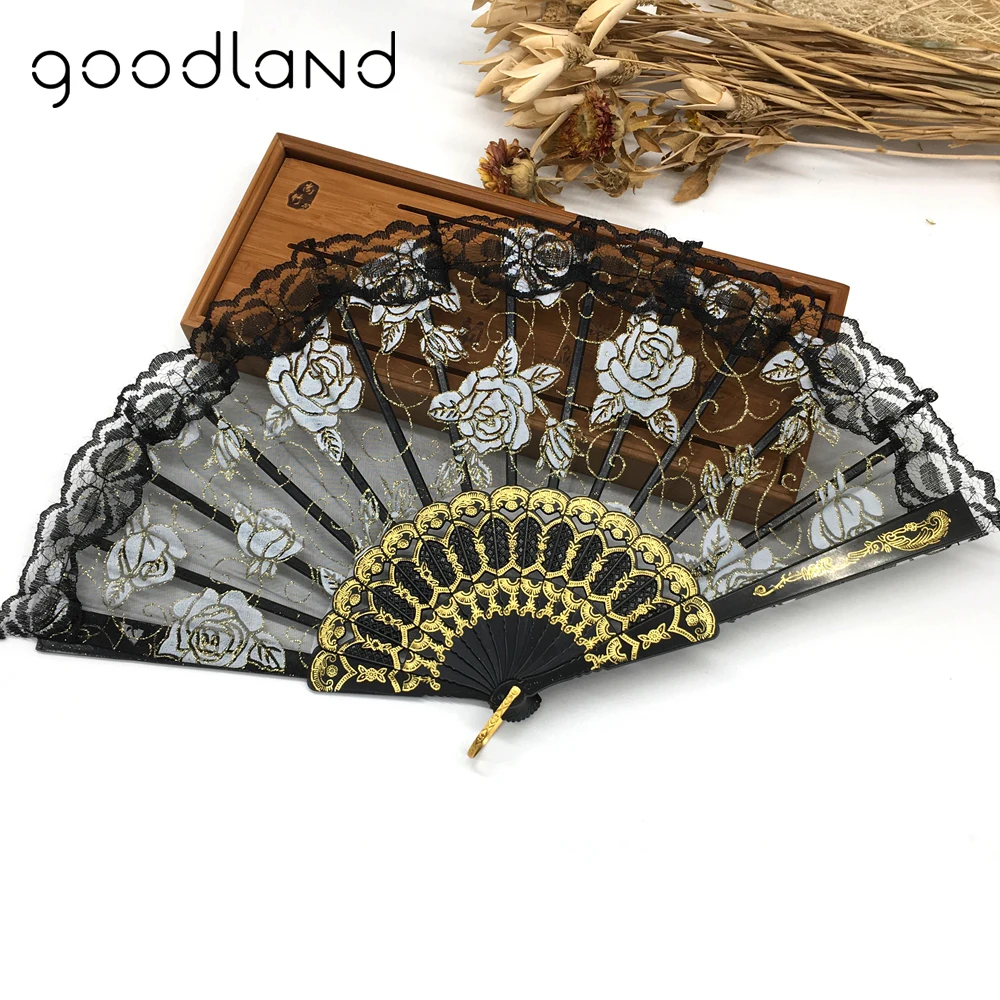 Free Shipping 10pcs Luxury Rose Pattern Glitter Floral Lace Hand Fan Party Dance Folding Kraft Gifts | Дом и сад