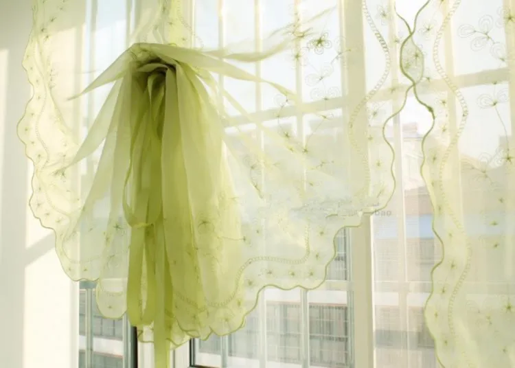 Бесплатная доставка! 1 Панель зеленого цвета с двойным кружевом Шторы топ