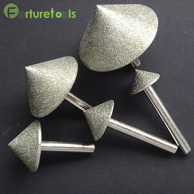 

10pcs diamond mounted point 90 degree angle head rought grit 60 for coarse grinding head 20~50mm shank diameter 6mm MT037