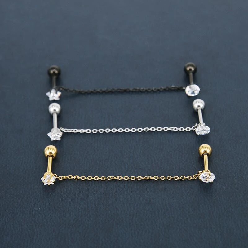 Трендовые Серьги Козелок золотого цвета с круглой цепочкой из кубического