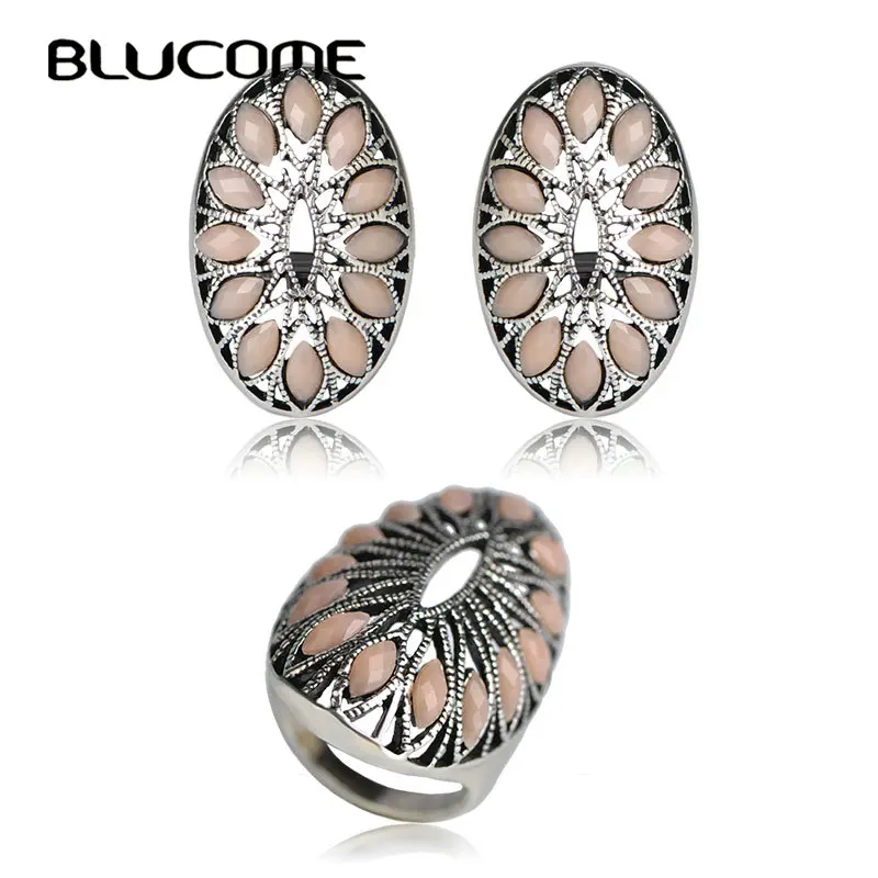 Женский винтажный комплект ювелирных изделий Blucome серьги кольца из розового