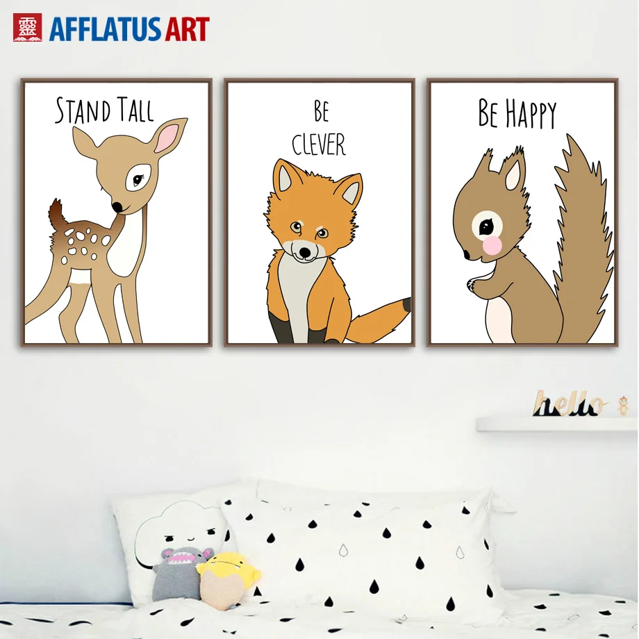 Мультфильм олень кролик коала лиса мечты цитаты скандинавские постеры и принты