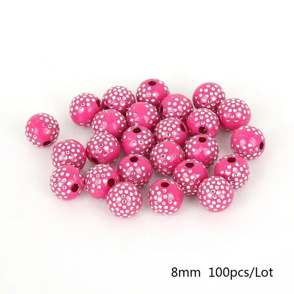 Fuchsia 100 шт 8 мм цветные пластиковые круглые акриловые бусины для поделок, украшение для альбома - Цвет: Fuchsia