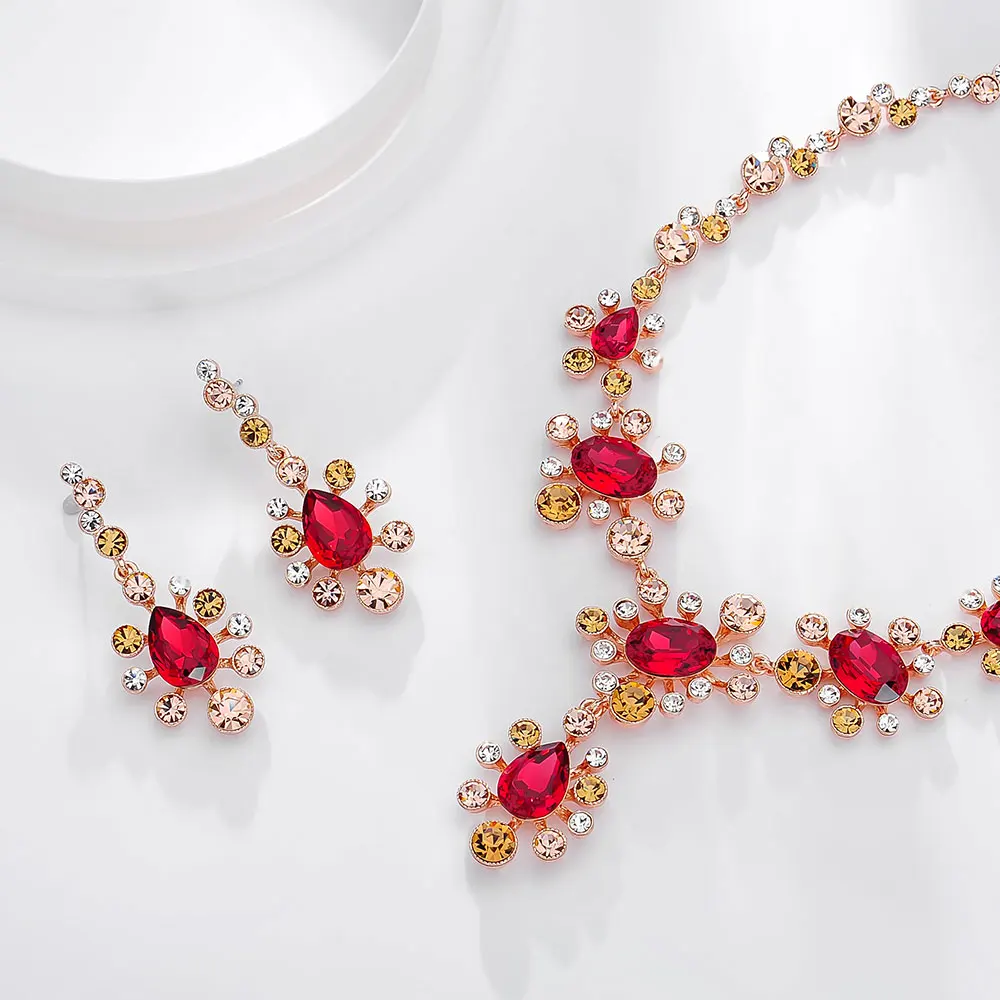 Viennois Rose Gold &amp Silver Color Crystal Drop Earrings Rhinestone Necklace Set For Women Metal Party Jewelry 2019 | Украшения и