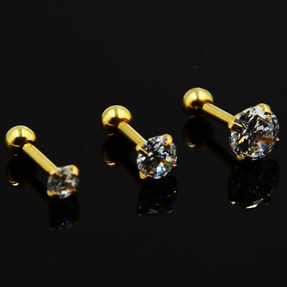 Серьги гвоздики из хирургической стали с фианитом 1 шт.|body piercing jewelry|piercing jewelrytragus