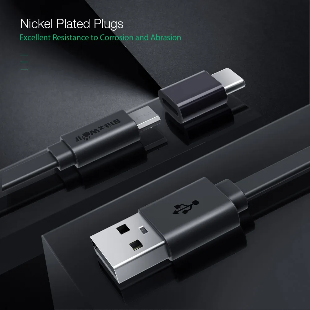 Blitzwolf BW-MT2 2 в 1 микро USB плоский кабель передачи данных для быстрой зарядки с адаптером типа C для HUAWEI для samsung Android Phone Tablet