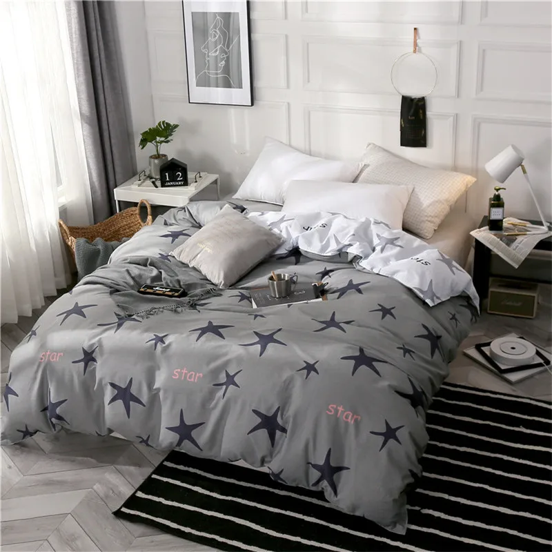 European Style Simple And Elegant Gray Stars Print Pattern Comfortable Soft Bedding 100% Cotton Quilt Cover | Дом и сад