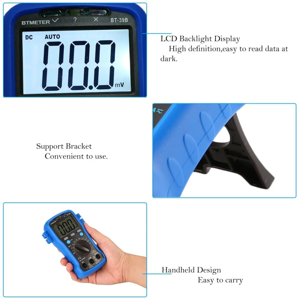 BTMETER BT-39B Digital Multimeter DC/AC Voltage Volt Ohm Amp Meter Handheld Voltmeter Current Tester 2000 Counts Battery Test |