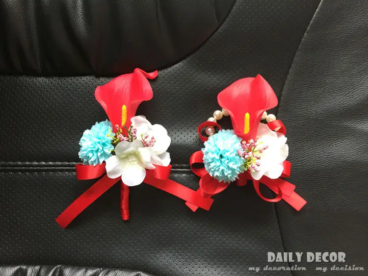 Красные Свадебные цветы из искусственной кожи (свадебные на запястье/ручной