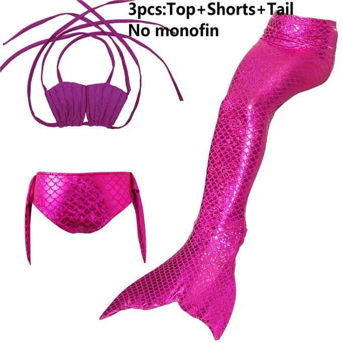 3pcs swimsuit only Хвосты маленькой русалки Ариэль для плавания, костюм «хвост русалки», косплей, купальник для девочек, детский купальный костюм - Цвет: 3pcs swimsuit only