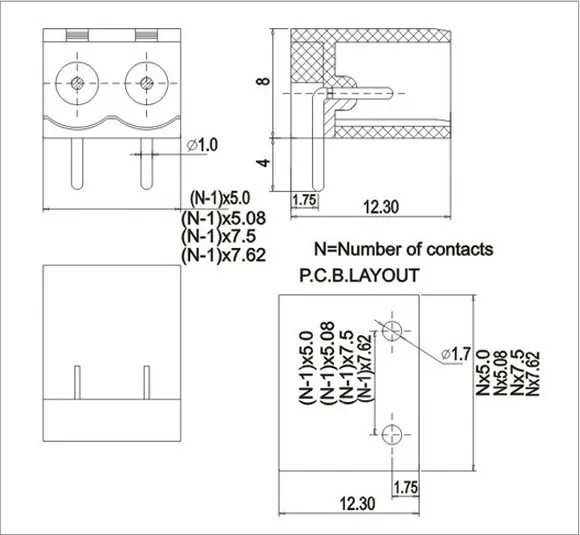 PHISCALE 10 set 90 degrees Right Angle PCB Terminal Blocks 5.08mm 2pin 300V 15A | Connectors