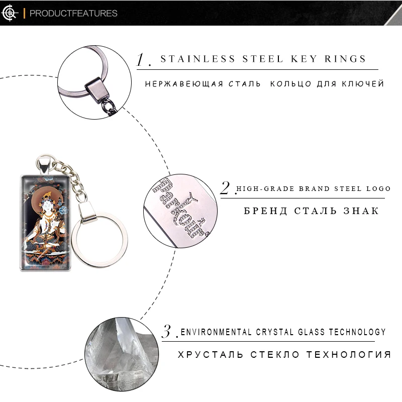 Tang-ga покраска брелок со стеклянным кабошоном винтажные религиозные Tang-Ga брелки